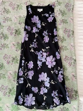 Studio 1 Petite Vintage Y2K 90s Black Floral Midi Dress 💜🖤